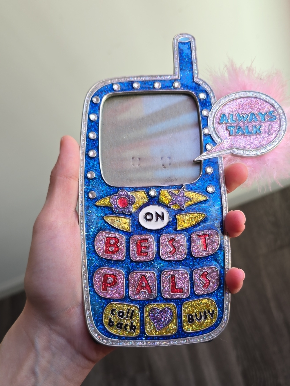 Glittery Blue and Pink Novelty Phone Frame